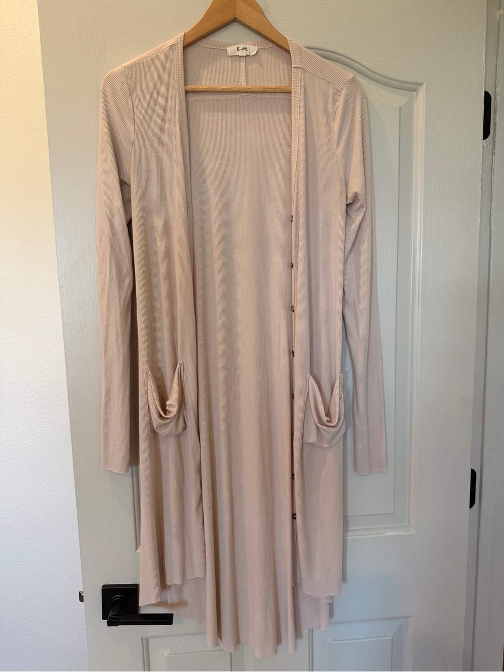 Long Open Front Cardigan - Light Blush/beige